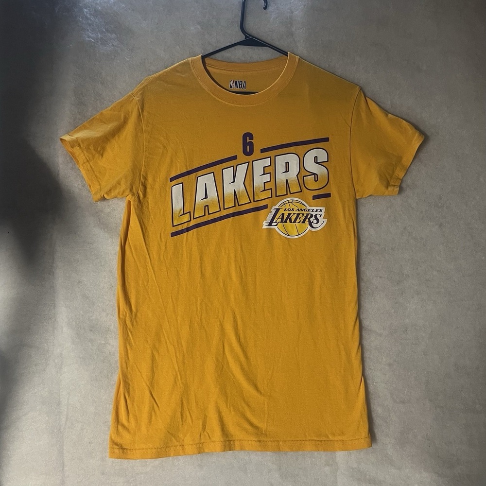 Los Angeles Lakers #6 Lebron James NBA T Shirt Yellow Men's Size Small